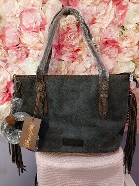 Wrangler Tote Western Fringe with Whipstitch Woven Handle Crossbody